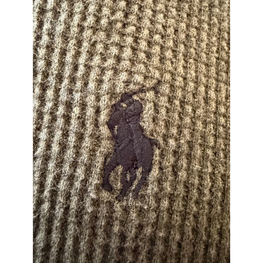 Polo Ralph Lauren Mens Thermal Shirt Long Sleeve Waffle Knit Olive‎ Pony Money M
